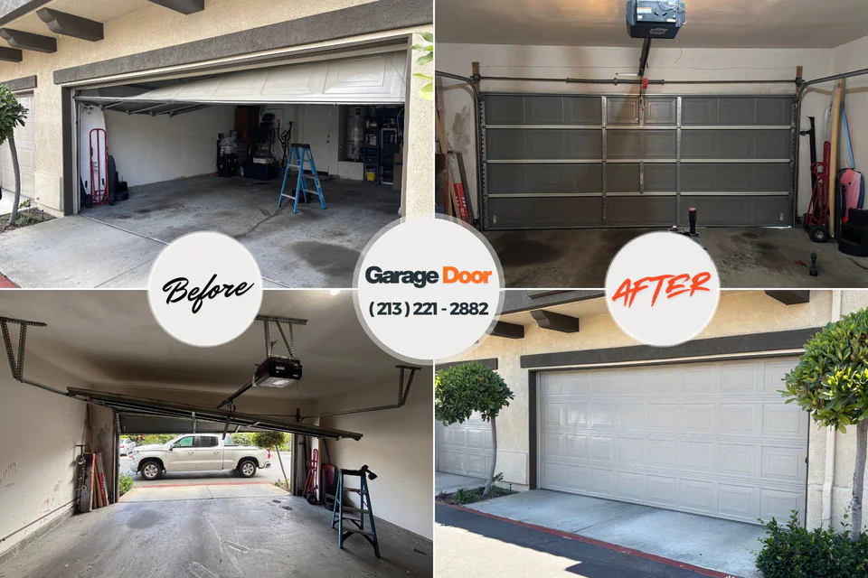 Before and after: garage door repair Rolling Hills Estates, CA